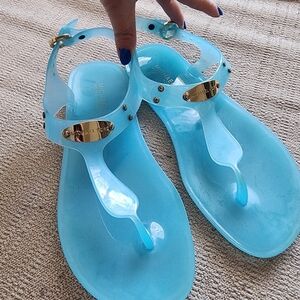 Michael Kors Aqua Jelly Sandals with Gold Accents